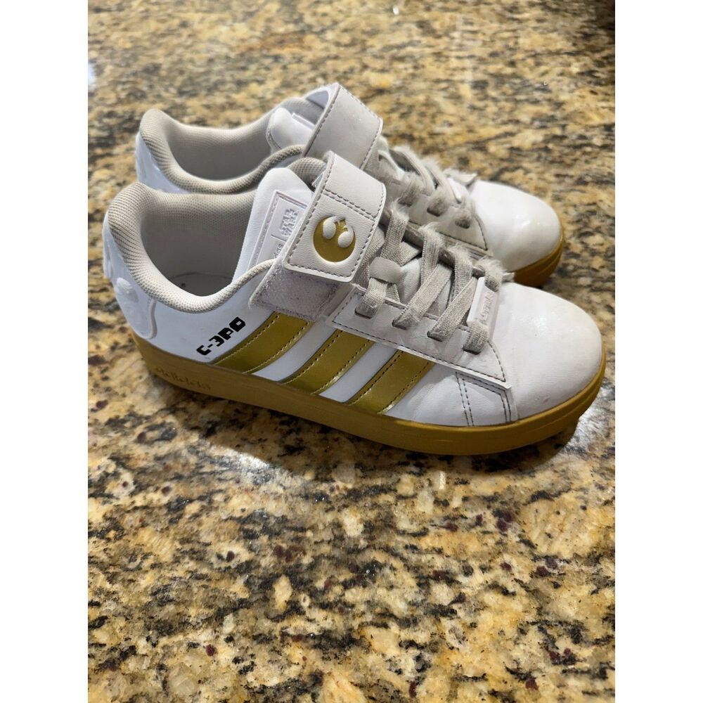 Adidas Star Wars C-3PO Grand Court Kids Sneakers White Gold - Size 2.5Y
